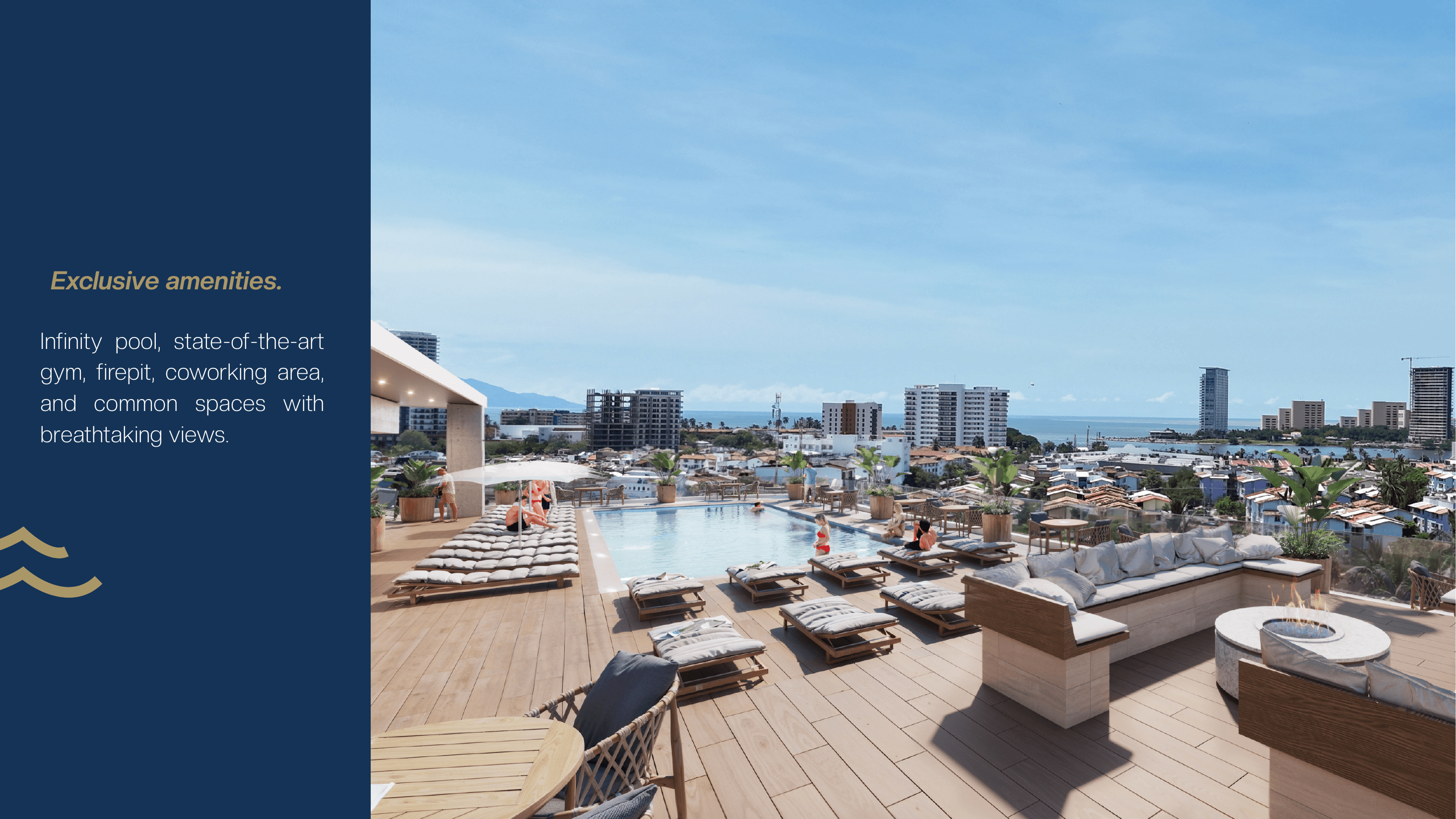 Alberca y fire pit en roof top